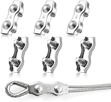 LYCXAMES M6 Duplex, morsetto per fune metallica, 6 pezzi, morsetto per cavi in acciaio inox 304, corda metallica da 6 mm, corda per biancheria, tenda fissa