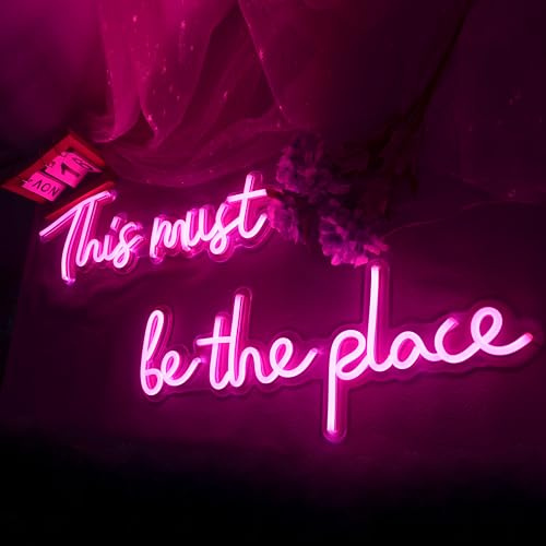This Must Be The Place Neon Signs for Wall Decor, Room Decor, Large LED Neon Sign with Dimmer Switch for Coffee Bar Salon Hotel Office, Pink Neon Lights for Wedding Birthday Backdrop by BDUN
