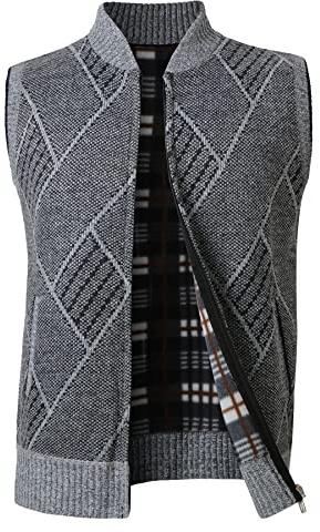 Btmpmcs Gilet da Uomo Lavorato a Maglia Senza Maniche Canotta Invernale Caldo Cardigan Foderata in Pile All'aperto Smanicato Pullover Maglione con Cerniera Intera