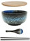 Set di ciotole in ceramica per ramen (4 pezzi) con bacchette a cucchiaio ， scodella per zuppa grande da 1100 ML, insalatiere per zuppa, ciotola per pho e sushi (Set di ciotole blu)