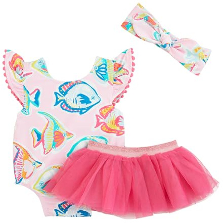 Mud Pie Girls Fish Reversible One Piece Swimsuit; 5T