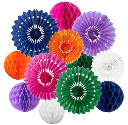 12 bolas de panal de abeja de 6 pulgadas y 8 pulgadas, abanicos de papel de seda, abanicos de bolas de panal, pompones de pared, bolas de flores, abanicos de papel colgantes para fiestas, baby shower