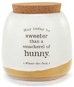 DEMDACO Pooh Classic Yellow Bear Everyday Collection May Today Be Sweeter Than Smackerel Of Hunny Pooh Classic Yellow Bear 4.5 x 3.5 Stoneware with Cork Lid Cookie Storage Jar Canister
