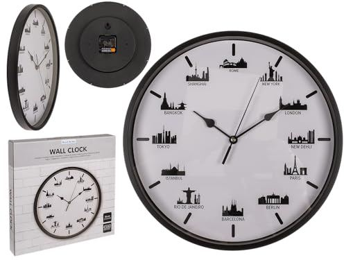 Out of the blue Glas-Wanduhr „Skylines“ – Urbanes Stadt-Motiv – Hochwertiges Glasgehäuse – Maße 30 × 30 × 3,8 cm – Für 1 Mignon-Batterie (AA) – In Geschenkbox