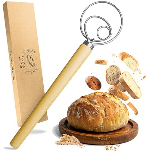 KRUSTENZAUBER Dänischer Schneebesen für perfekten Teig im Handumdrehen - Hochwertiger Teigbesen als Brot backen Zubehör - Teigrührer, Teigkneter, Teigmischer, Danish Whisk als Brotbackzubehör