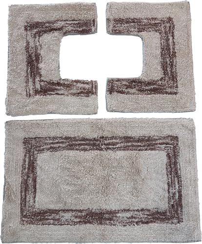 HOME ZEN HOUSEHOLD LINEN Set di tappeti da bagno JULIETTE, 3 pezzi, 100% cotone idrofilo superassorbente, 1 tappetino 47x78 cm + 2 tappetini 47x38 cm scendi bidet e scendi water (BEIGE)