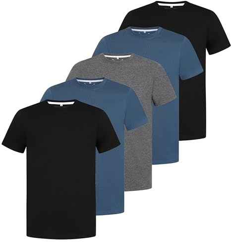 Mens Plain T-Shirts 5 Pack Short Sleeve Crew Neck Cotton Boys Undershirts Running Gym Sport Tees Workwear Workout Tees for Men (UK, Alpha, S, Regular, Regular, Dark Mix)