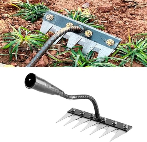 Garden Harke, Rechen Garten Unkrauthacke, Unkraut Entferner Gerät, Gartengeräte,Multifunktional Gartenwerkzeug 5/6/7/8 Zahnstahl Kohlenstoffstahl (7 Dents)