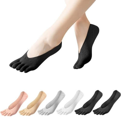 flintronic 6 Paires Chaussettes à Orteils Séparés pour Femme, Antidérapantes Chaussettes à Orteil, Chaussette Invisibles à Doublure Basse, Antidérapantes Respirantes pour Yoga Sport