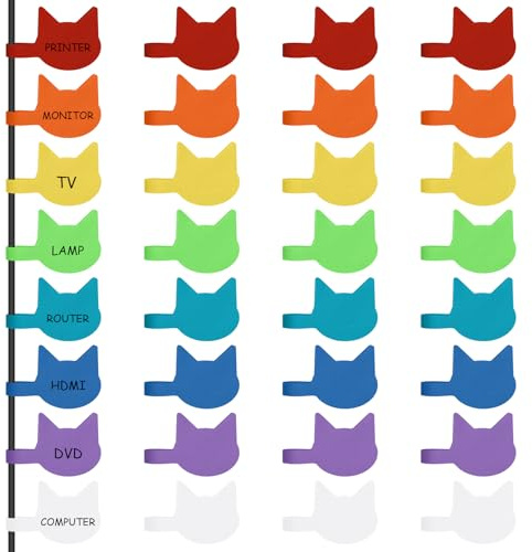 Trilancer Cord Labels Cable Label, Multicolored Handwriting Cord Tags - Kitty Head Shape Tags for Organizing Wires and Identification, Reusable with Multiple Uses - 32 PCS