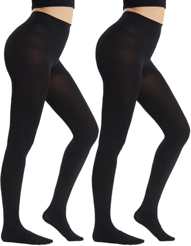 Mayoii 2 Pairs 120 Denier Thick Black Tights for Women – Thick Warm Opaque Control Top Pantyhose, Black Tights for Everyday Wear (UK, Alpha, L, Regular, Regular, 60-100KG)