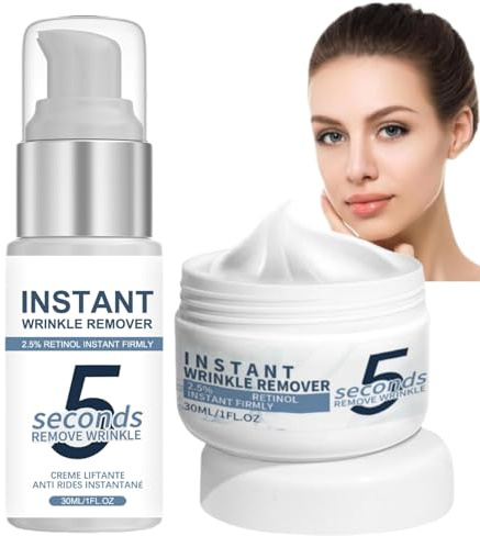 2PC Ensemble De Soins Anti-Rides 5 Secondes Au Rétinol,Creme Liftante Anti Rides Instantané,Creme Lifting Immediat Visage,Wrinkle Power,Combleur De Ridés Immediat,Convient à Tous Les Types De Peau