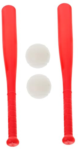 TOYANDONA Lot de 2 Set de Sets de Jouets Baseball en Plastique Rouge pour Tout-Petits 2-4 Ans, Batte Légère Résistante à L’Usure, Jeu D’extérieur pour Stimulation Motrice et Coordination