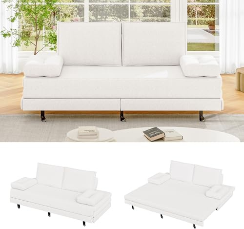 Canapé Convertible 2 Places, Canape Convertible Lit Pliable 2 Place avec Matelas, Dossier et Accoudoirs, Canape Pliant Sofa Bed pour Salon, Chambre,Studio, Appartement (Beige, Canapé Lit 2 Places)