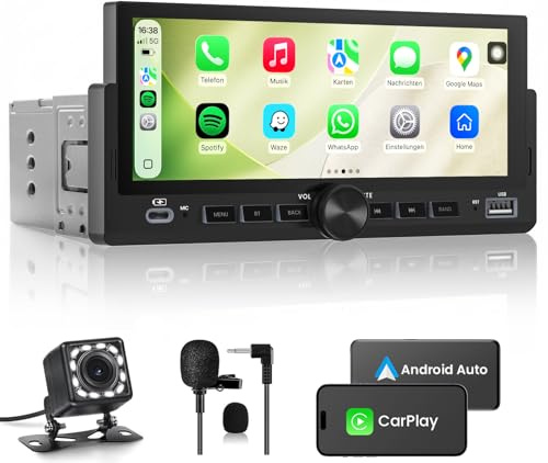 1 DIN Autoradio Bluetooth mit Bildschirm, Wireless CarPlay & Android Auto