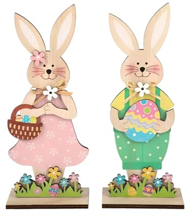 OYZOQ 2 PCS Coniglio Pasquale Decorazioni, Decorazioni Pasquali Legno, Pasqua Legno Coniglietti Regali, Decorazione Primaverile Pas-quale per Interni ed Esterni,coniglietto pas-quale decorativo(B)