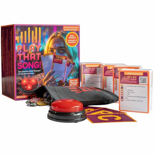Play That Song! – Reedición mejorada German Edition – 500 Playcards, 3.000 preguntas y zumbadores – Pruebas musicales – Juegos de fiesta alegres para adultos