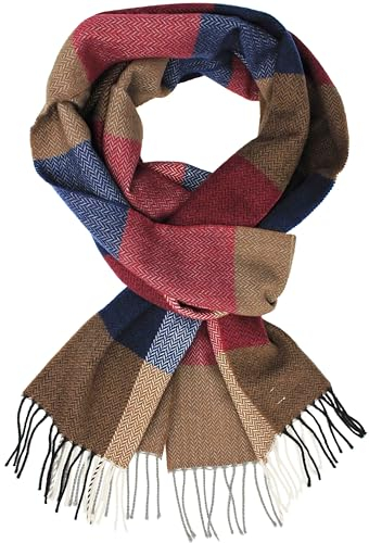 Rotfuchs® Webschal Herrenschal Winterschal Warm & weich Wolle Karo mehrfarbig Made in Germany (30 x 185 cm, rot beige blau) R721