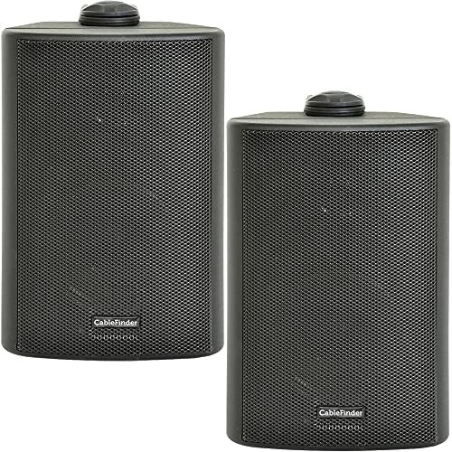 (PAIR) 2x 4” 70W Black Outdoor Rated Speakers *Wall Mounting HiFi Brackets Included* 8Ohm & 100V Perfect for Outside Garden Parties, Rain & Weatherproof IP54 Passive Cabinet - Loops