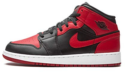Nike Air Jordan 1 Mid (GS), Fitnessschuhe für Kinder, Black Gym Red White, 35.5 EU