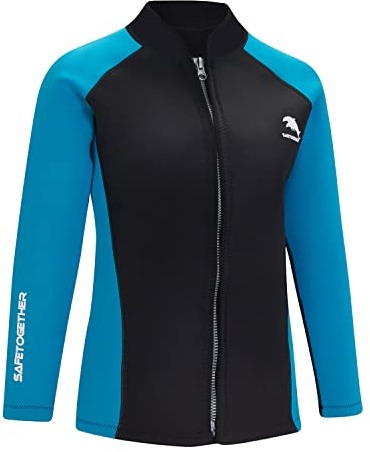 Giacca da uomo donna in neoprene da 2 mm con cerniera frontale a maniche lunghe per surf, nuoto, immersioni subacquee (2XL, donna-nero/blu)