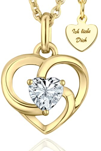 Halskette Damen Gold Herzkette Gold Kette vergoldet Goldkette Ich liebe Dich Damenkette Herz-Anhänger Kettenanhänger Goldschmuck Schmuck Geburtstag Weihnachten Jahrestag Geschenke Frauen Freundin