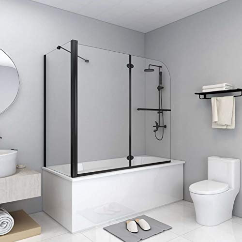 Catherinol Cabine de Douche Paroi de Douche Pliante Pare Baignoire ESG 120x68x130 cm Noir