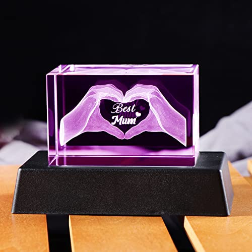 Ornalrist Gifts for Mum on Birthday Mother's Day Christmas | K9 Crystal Love Figurines Keepsake for Mum with Colourful Light Base Ornaments Mother Gifts from Daughter Son on Anniversary