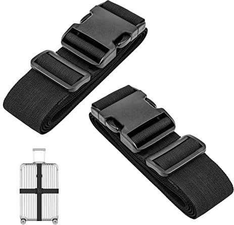 Lot de 2 Sangle de Bagage,Sangle Valise Réglable,Ceintures de Valise avec Boucle,Ceinture à Bagages pour Bagage Accessoires de Voyage