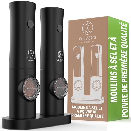 Oliver's Kitchen ® Elektrische Salz- und Pfeffermühle - Keine Batterien nötig, wiederaufladbar USB-C - Einfache 1-Touch-Bedienung - Einstellbare Körnung mit Licht - Leicht zu befüllen, große Kapazität