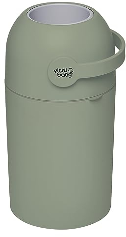 Vital Baby Hygiene Odour-Trap Nappy Disposal System - Nappy Bin for Disposable and Reusable Diapers – Traps Odours, Germs & Bacteria – Holds 25 Nappies with no Refill Cassettes - Sage Green