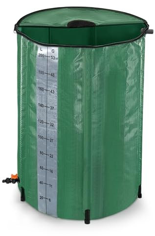 CEEDIR 200L Regentonne Faltbar Regenwassertonne Regenwasserfass Wasserspeicher Regenwassertank PVC Wassertank mit Ablassventil rostfrei und witterungsbeständig-Grün mit Messskala