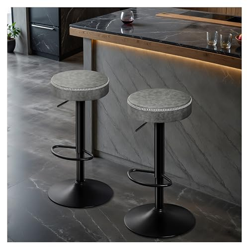 STOOLINK Barstuhl 2er Set Barhocker Höhenverstellbar, Barstuhl mit Mikrofaser-Leder, Barstuhl Ohne Lehne 360° Drehbar, Tresenhocker mit Fußstütze Barhocker 150kg-Grau