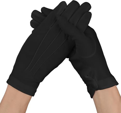 Baumwollhandschuhe Schwarz Kurze Kleiderhandschuhe Formelle Schwarz Handschuhe Herren mit Druckknopfmanschetten Mime Kostüm Cosplay Golf Handschuhe Männer für Kunsthandhabung Smokinghandschuhe