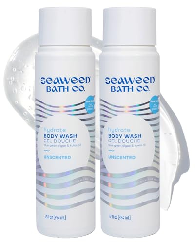 Seaweed Bath Co. Hydrate Body Wash - Unscented | Foaming Shower Gel Cleanser with Natural Ingredients | Fragrance Free and Gentle | Good For Sensitive Skin | 12 oz (Pack of 2)