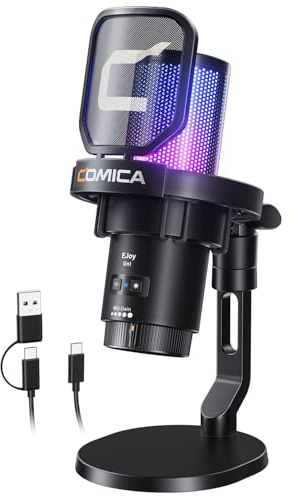 COMICA Ejoy Uni(D) USB Gaming Microphone with Noise Cancellation, RGB Lights, Monitoring, Muting, Streaming Mic for Computer, PS5, PS4, Streaming, Podcast, Chat, Twitch, YouTube, Discord(Black)