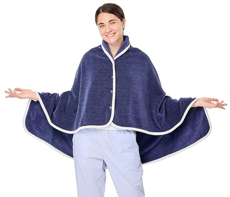 Chenille Sherpa Fleece Wearable Blanket, Comfy Poncho Throw with Buttons, Plush Sleeveless Blankets, for Women Cape Wrap Cover for Lightweight Microfiber Multifunctional blanket(Navy)