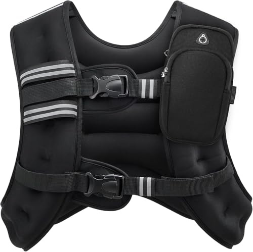 ZELUS Gilet Lesté 9kg Veste Lestée Réglable pour Femmes et Hommes, avec Bande Réfléchissante et Pochette pour Bras pour Entraînement de Musculation à la Maison ou en Salle de Sport, Noir