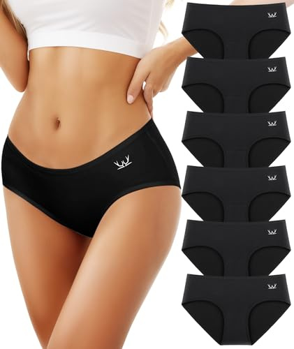 Benirap Culotte Femme Coton, Slip Femme Coton Bas Confortable en Panties Respirant Lot de 6, Noir XL