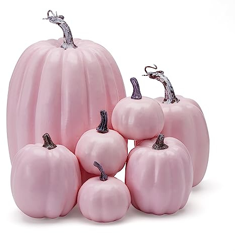 Kouoybt Halloween Artificial Pumpkins Foam Pumpkins Faux Pumpkins Decorations for Halloween Thanksgiving Home Party Supplies (Pink, One Size)