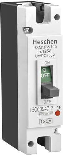 Heschen DC-Leistungsschalter MCCB, 1 polig, DC250V Photovoltaik-Leistungsschalter, für PV-Solaranlage Solarmodule Netzsystem (125A HSM1PV-125)