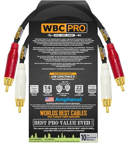0.15 Meter RCA Cable Pair - WBC-PRO-LOCAP Low-Capacitance (14pF/ft) 22 AWG Ultra-Silent Audiophile & Professional-grade Audio Interconnect Cable with Amphenol ACPR Gold RCA Plugs & Black Tweed Jacket