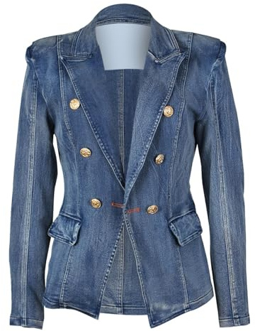 Generisk damjeansblazer, lång övergångsjacka, elegant jeanskappa stora storlekar, blazer, smal passform, denimjacka, vintage, bikerjacka, revers streetwear, jacka, ledig damjackor, jeansblazer