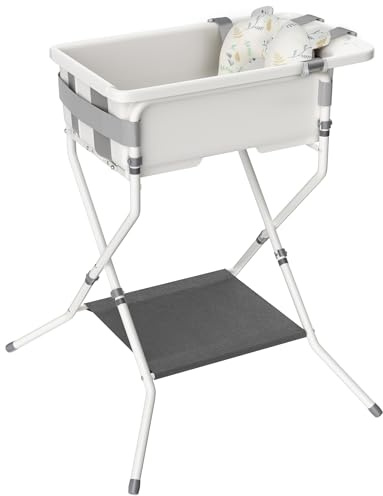 iNeibo Baby Badewanne mit Gestell Babybadewanne Faltbar Baby Wanne mit Einsatz Baby Bathtub Ergonomischem Sitz & Abfluss Babywanne Neugeborene 0–36 Monate Platzsparend & Rückenfreundlich Grau