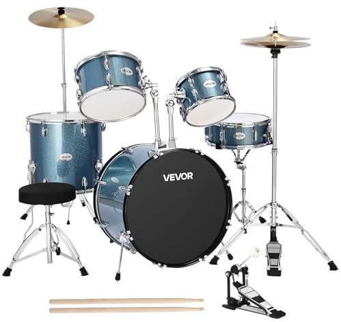 VEVOR Schlagzeug-Set, 5-teilig, Drum Kit mit Bass, Snare, Tom-Toms, Standtom, Crash-Becken, Hi-Hat, Musik-Lern-Instrumentenset, für Anfänger, Jugendliche und Schüler (Kiesblau)