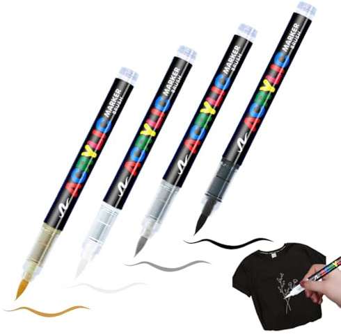 4 PCS Marcatore Pennarello per tessuti pennarello bianco per tessuti 1,0 – 5,0 mm pennarelli tessili per dipingere su tessuto Pennarello Indelebile per Legno Vetro Ceramica Tela Metallo (4 colori)