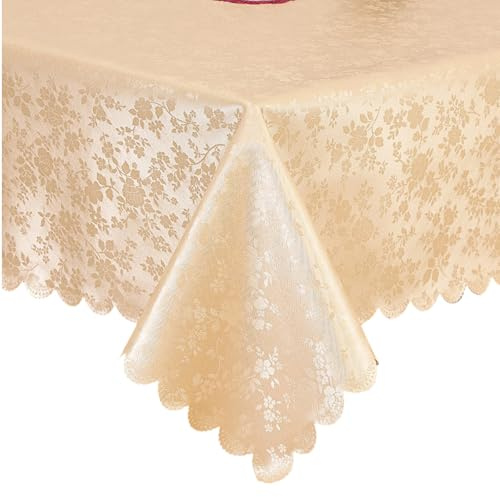 LUPATDY Tovaglia Lavabile, Tovaglia Plastificata Rettangolare 100 x 140 cm, Antimacchia Tovaglie Cerata Intemperie con Motivo Floreale per Esterni per Balcone, Giardino, Soggiorno,Beige