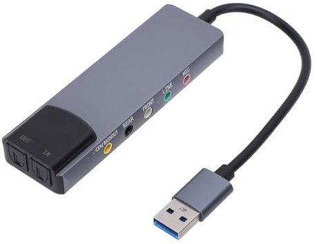 Tosuny Tarjeta de Sonido Externa USB, Tarjeta de Sonido óptico Externo de 48 KHz con Función de Grabación Digital, Entrada de Fibra de Sonido/3.5 Mm de Fibra óptica, para Sistemas de