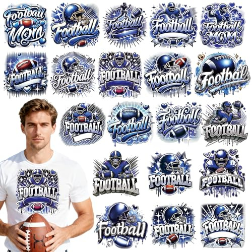Dazoratix Football Iron on Transfers - 20 Sheets Blue DTF Ready to Press Heat Patches Sport Lover Helmet Vinyl Stickers Decals for T Shirts Clothes Hoodies Pillow Bag Appliques DIY Crafts Decorations