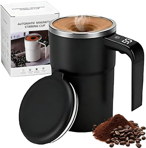 2026 Upgrade Self Stirring Mug, Electric Mixing Cup with LCD Temperature Display, Automatic Self Stirring Coffee Mug, Rechargeable Mixer Cup, Electric High Speed Mixing Cup for Coffee, Milk (Black)